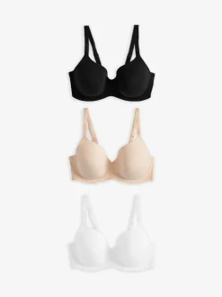 Black/White/Pastel Rose Nude Pad Full Cup DD+ Cotton Blend Ultimate Comfort Bras 3 Pack