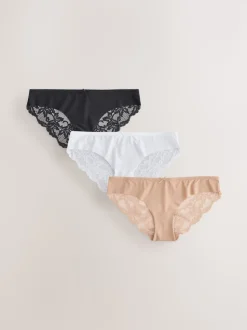 Black/White/Praline Nude Brazilian No VPL Lace Back Briefs 3 Pack