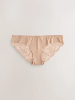 Black/White/Praline Nude Brazilian No VPL Lace Back Briefs 3 Pack