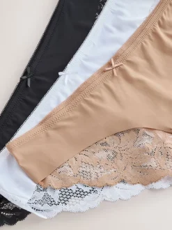 Black/White/Praline Nude Brazilian No VPL Lace Back Briefs 3 Pack