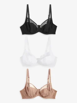 Black/White/Praline Nude DD+ Non Pad Full Cup Bras 3 Pack with Side Support