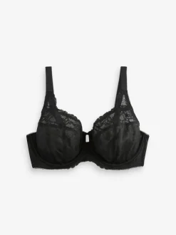 Black/White/Praline Nude DD+ Lace Trim Non Pad Full Cup Underwired Bras 3 Pack