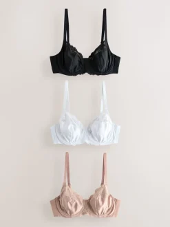 Black/White/Praline Nude DD+ Non Pad Full Cup Bras 3 Pack
