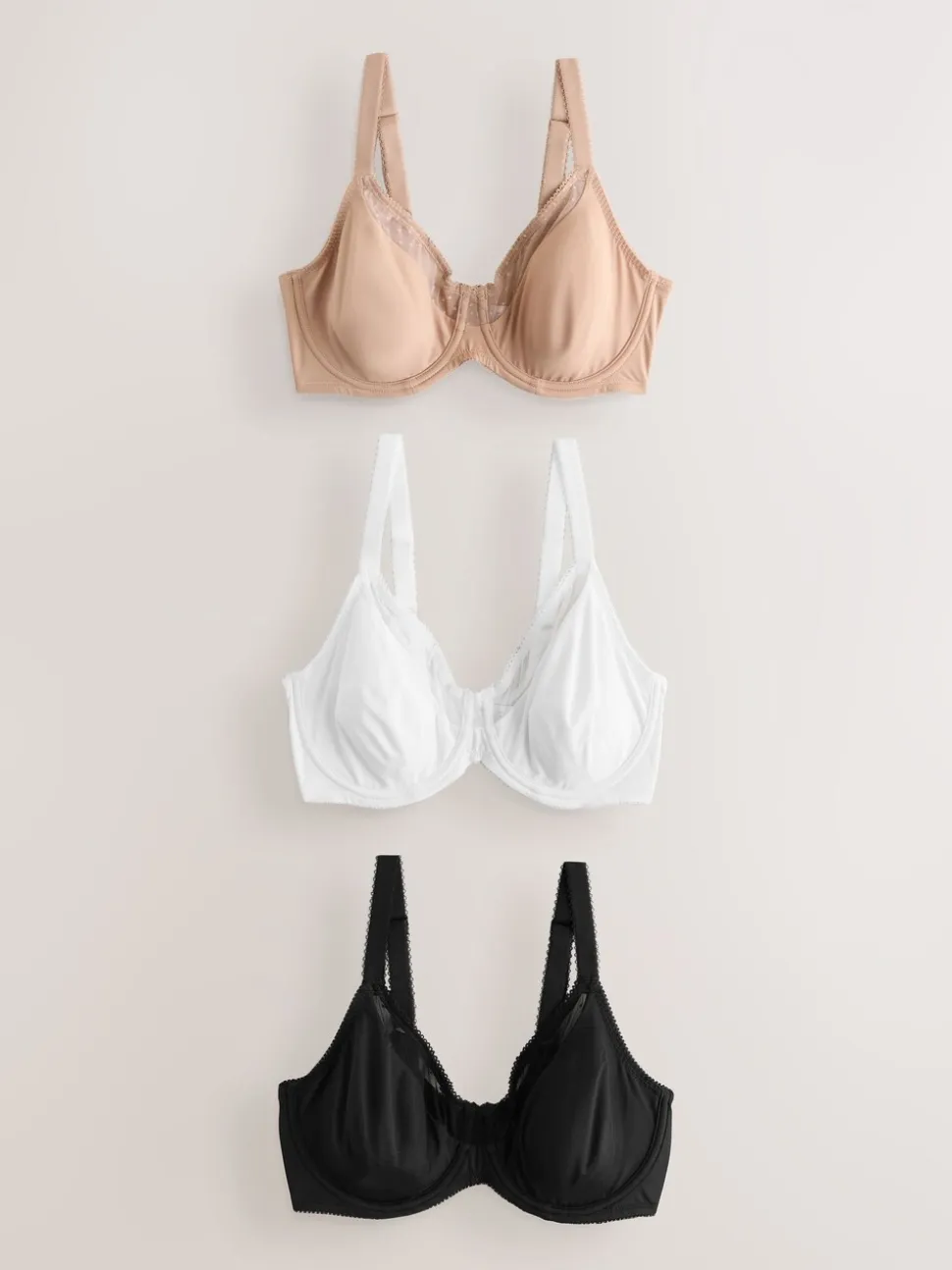 Black/White/Praline Nude DD+ Minimising Full Cup Bras 3 Pack