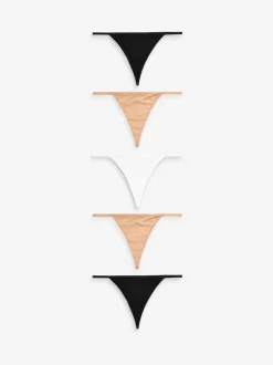Black/White/Praline Nude G-String Microfibre Knickers 5 Pack