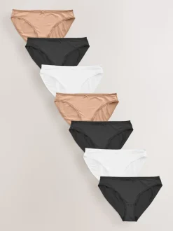 Black/White/Praline Nude High Leg Microfibre Knickers 7 Pack