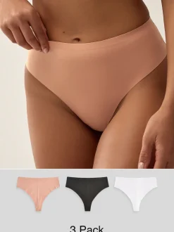 Black/White/Praline Nude High Waisted Thong No VPL Comfort Knickers 3 Pack