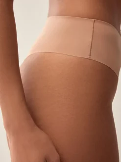 Black/White/Praline Nude High Waisted Thong No VPL Comfort Knickers 3 Pack