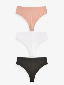 Black/White/Praline Nude High Waisted Thong No VPL Comfort Knickers 3 Pack