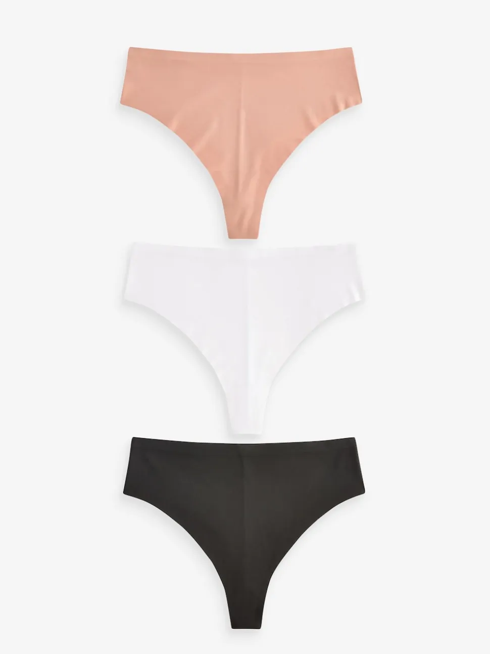 Black/White/Praline Nude High Waisted Thong No VPL Comfort Knickers 3 Pack