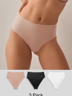 Black/White/Praline Nude High Waist High Leg No VPL Comfort Knickers 3 Pack