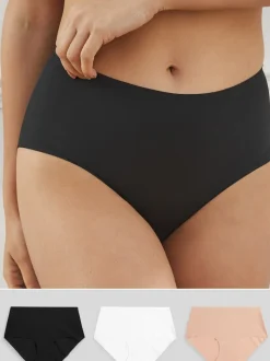 Black/White/Praline Nude Midi No VPL Comfort Knickers 3 Pack