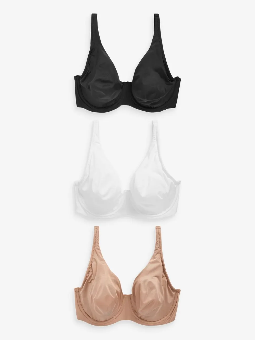 Black/White/Praline Nude Non Pad Full Cup DD+ Microfibre Smoothing Ultimate Comfort T-Shirt Bras 3 Pack