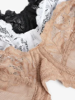 Black/White/Praline Nude Non Pad Plunge DD+ Lace Bras 3 Pack