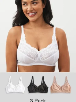 Black/White/Praline Nude Total Support Full Cup Lace Ultimate Comfort Bras 3 Pack