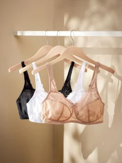 Black/White/Praline Nude Total Support Full Cup Lace Ultimate Comfort Bras 3 Pack