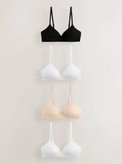 Black/White/White/Praline Nude Pad Non Wire Cotton Bras 4 Pack