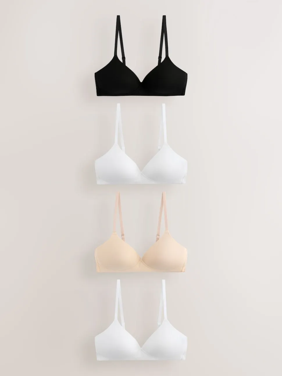 Black/White/White/Praline Nude Pad Non Wire Cotton Bras 4 Pack