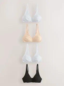 Black/White/White/Praline Nude Non Pad Non Wire Cotton Bras 4 Pack