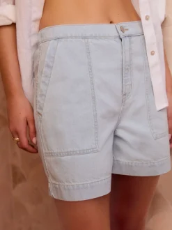 Bleach Utility Lightweight 100% Cotton Denim Shorts