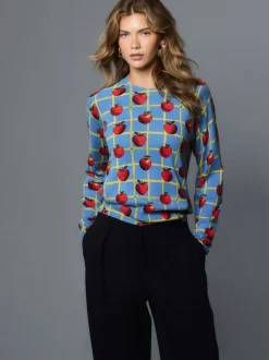 Blue Apple Check Pattern Soft Touch Crew Neck Cotton Rich Jumper