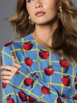 Blue Apple Check Pattern Soft Touch Crew Neck Cotton Rich Jumper