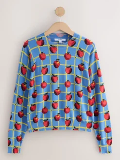 Blue Apple Check Pattern Soft Touch Crew Neck Cotton Rich Jumper