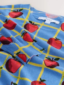 Blue Apple Check Pattern Soft Touch Crew Neck Cotton Rich Jumper