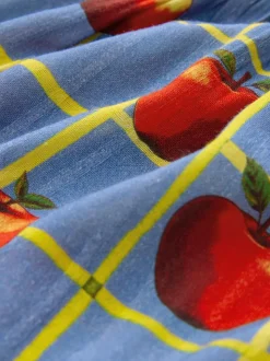 Blue Apple Print Long Sleeve Milkmaid Top