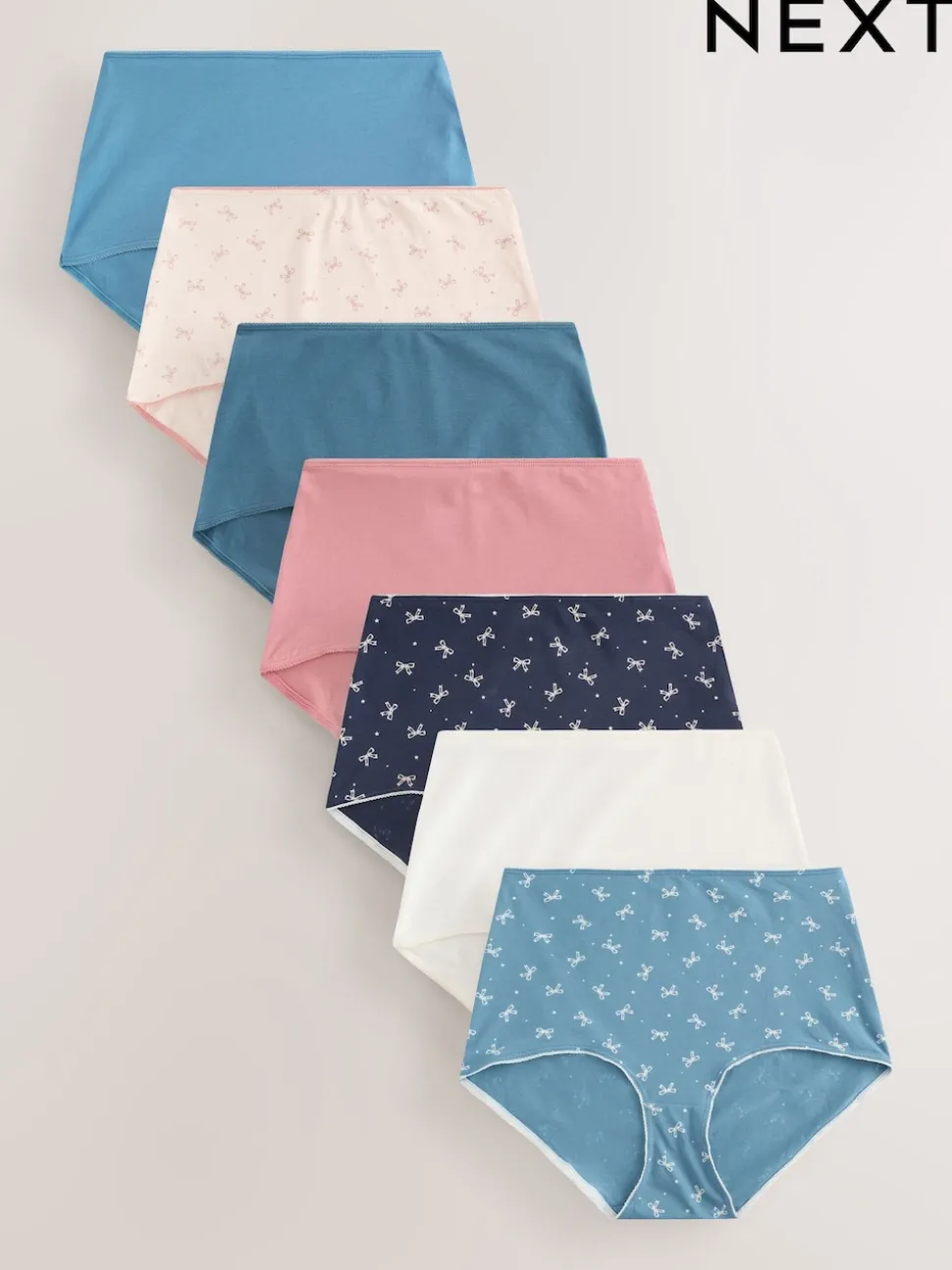 Blue Bows Full Brief Cotton Rich Knickers 7 Pack