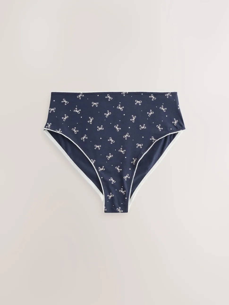 Blue Bows High Waist High Leg Cotton Rich Knickers 7 Pack