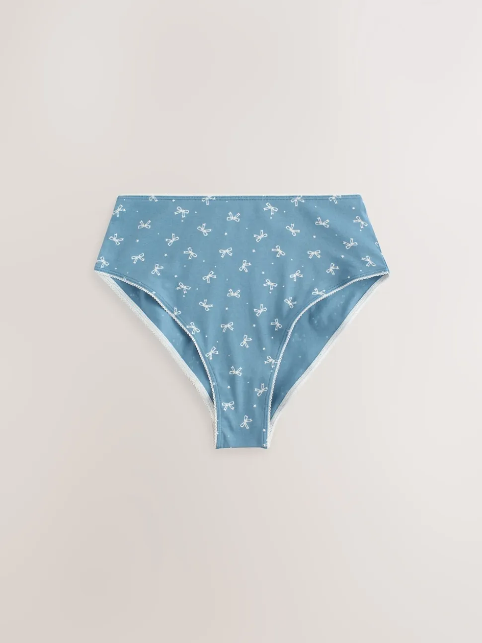 Blue Bows High Waist High Leg Cotton Rich Knickers 7 Pack