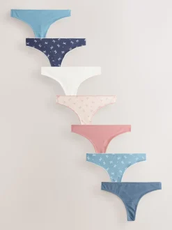 Blue Bows Thong Cotton Rich Knickers 7 Pack