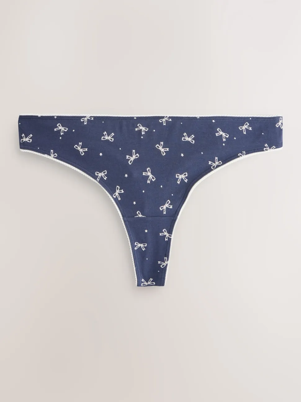 Blue Bows Thong Cotton Rich Knickers 7 Pack