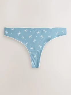 Blue Bows Thong Cotton Rich Knickers 7 Pack