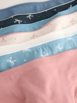 Blue Bows Thong Cotton Rich Knickers 7 Pack