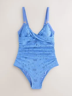 Blue Broderie Shaping Tummy Control Swimsuit