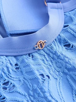 Blue Broderie Shaping Tummy Control Swimsuit