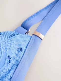Blue Broderie Shaping Tummy Control Swimsuit