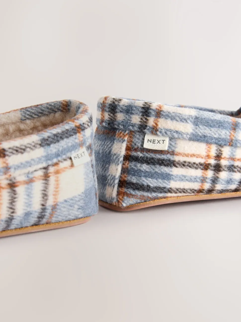 Blue Check Moccasin Brushed Slippers