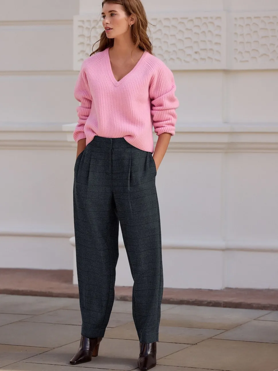 Blue Check N. Premium Barrel Leg Trousers With Wool