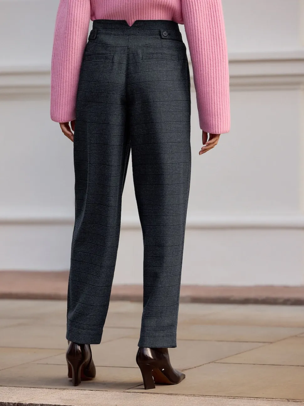 Blue Check N. Premium Barrel Leg Trousers With Wool