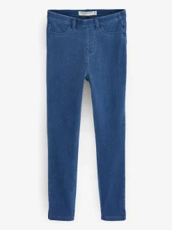 Blue Dark Wash Cropped Denim Jersey Leggings