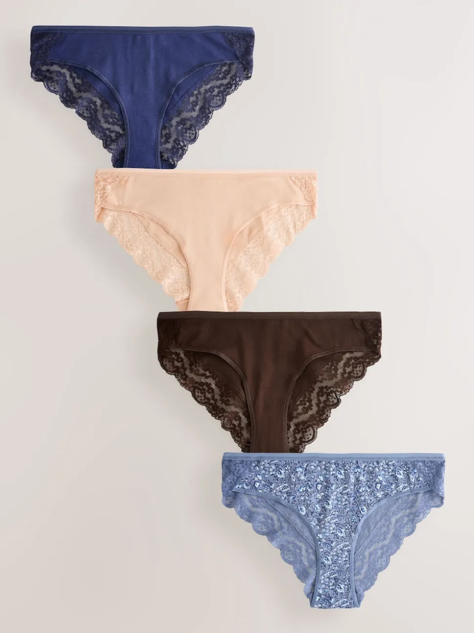 Blue Ditsy Floral Bikini Cotton Lace Knickers 4 Pack