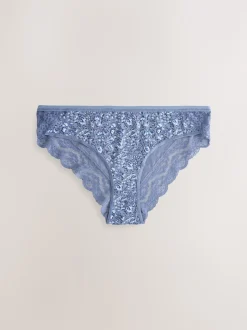 Blue Ditsy Floral Bikini Cotton Lace Knickers 4 Pack