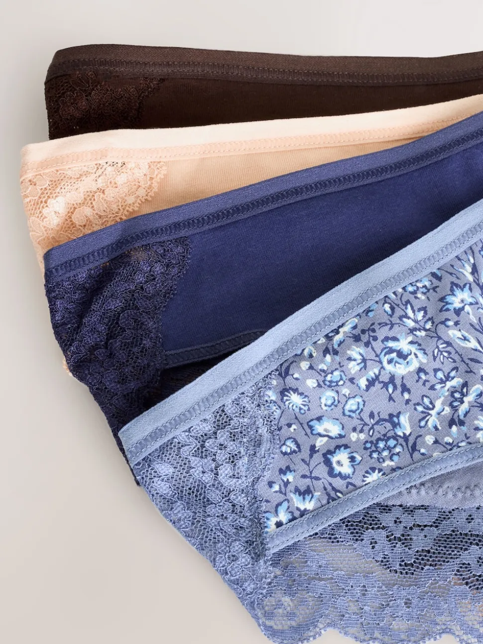 Blue Ditsy Floral Bikini Cotton Lace Knickers 4 Pack