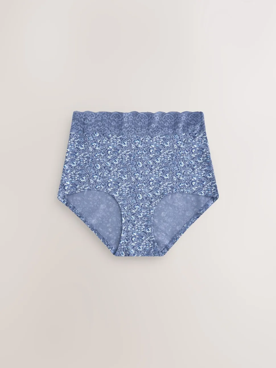 Blue Ditsy Floral Full Brief Cotton Lace Knickers 4 Pack