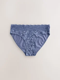 Blue Ditsy Floral High Leg Cotton Lace Knickers 4 Pack