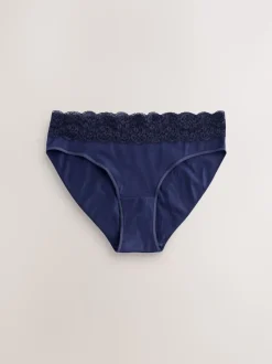 Blue Ditsy Floral High Leg Cotton Lace Knickers 4 Pack