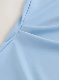 Blue Drape Cinched Waist Half Sleeve Top